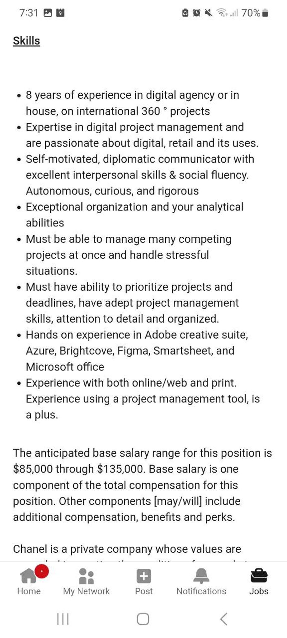 Anyone know salary band for Senior Project Manager at Chanel London