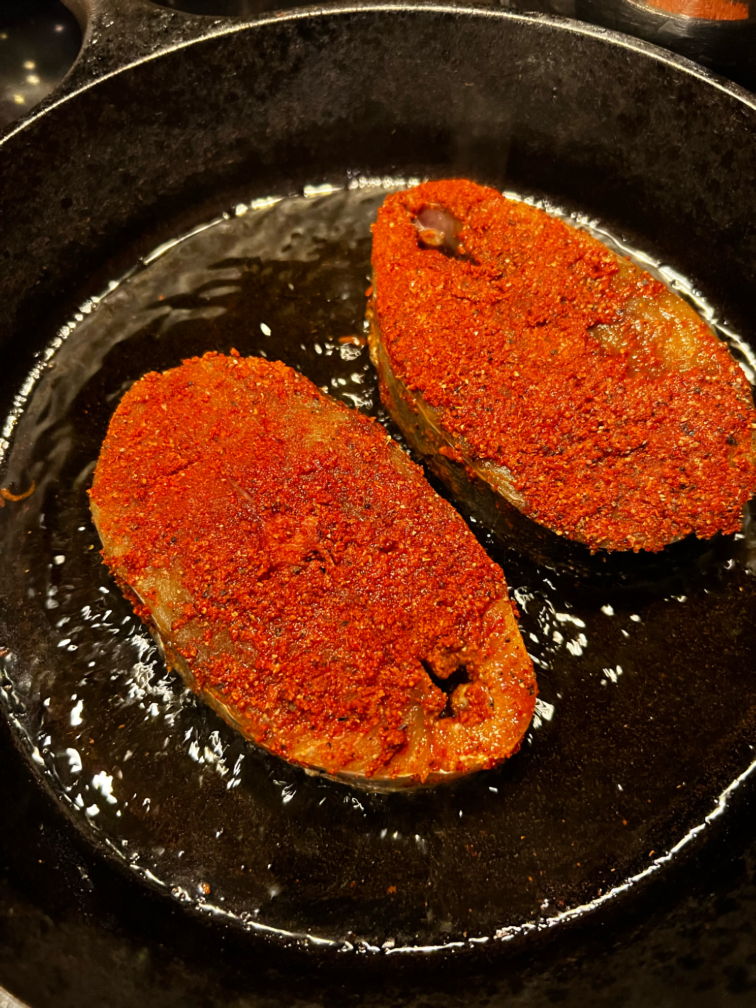 Some fried King Mackerel steaks tonight aka Surmai... Fishbowl