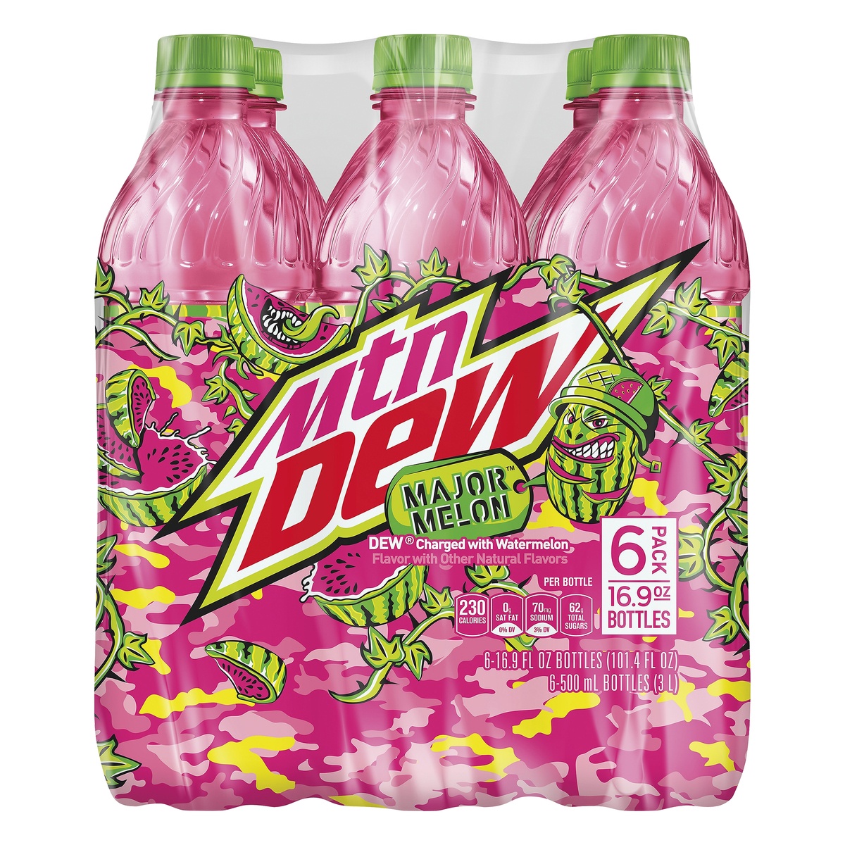 Mtn Dew Major Melon Dew Charged With Watermelon Flavor 16.9 Fl Oz 6