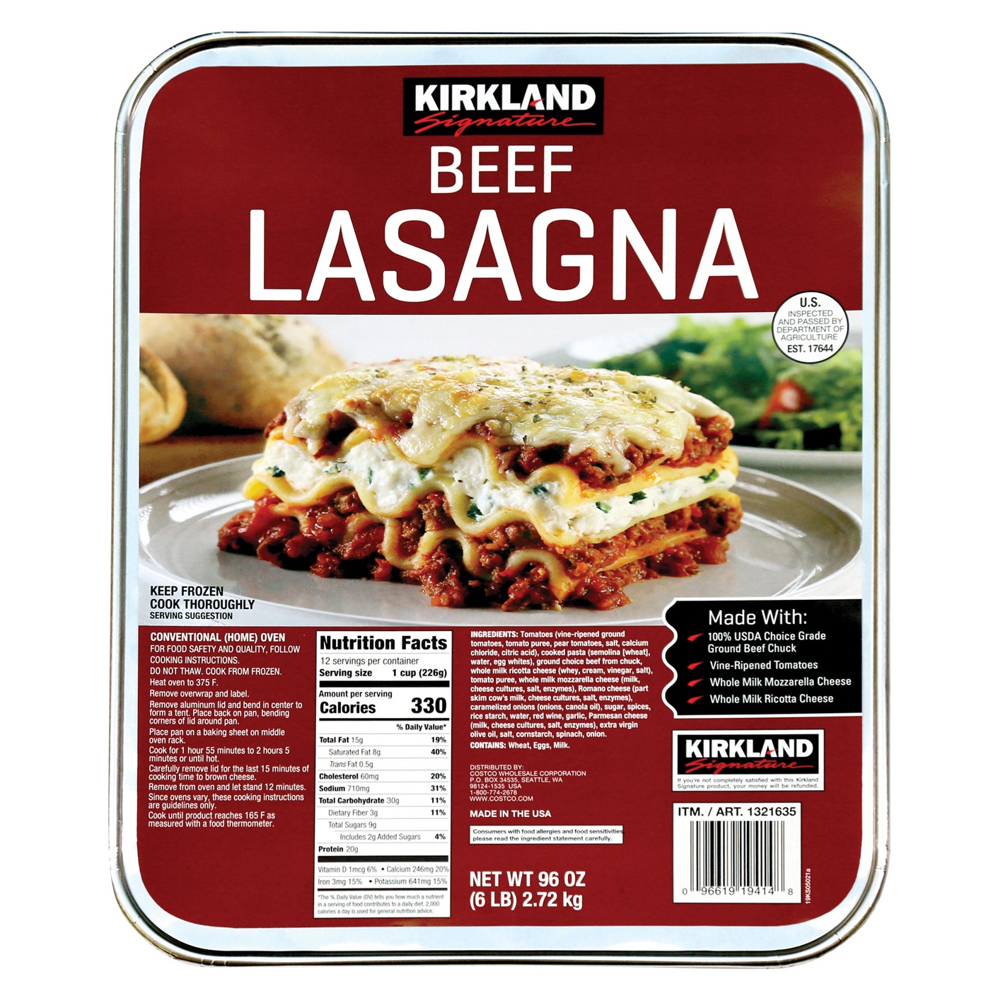 Kirkland Signature Beef Lasagna 96 oz Shipt
