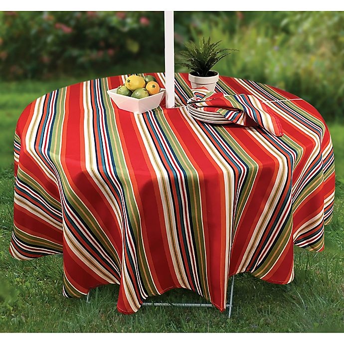 Destination Summer Mystic Stripe Round Indoor/Outdoor Tablecloth with