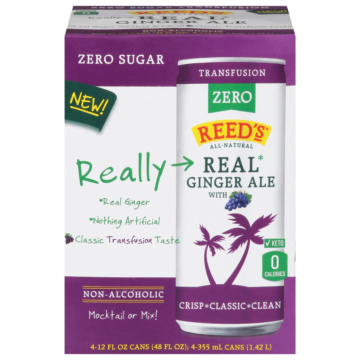 Reed's Zero Sugar Real Ginger Ale with Grape 4 12 fl oz Cans 4 ct Shipt