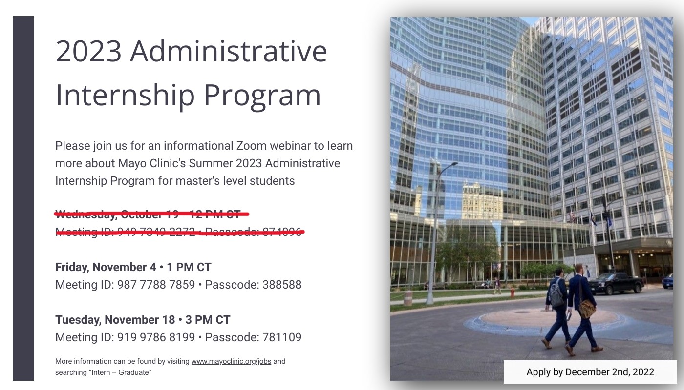 Mayo Clinic Administrative Internship Program Informational inar