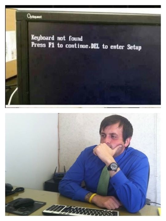 “Keyboard not found. Press F1 to continue, DEL to enter setup.” [Image