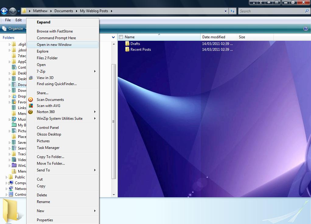 How to add “Open in new window” option to folder context menu in