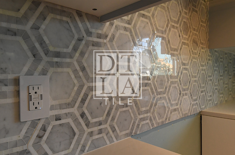 Los Angeles Marble Hexagon Kitchen Backsplash Tile Installation and