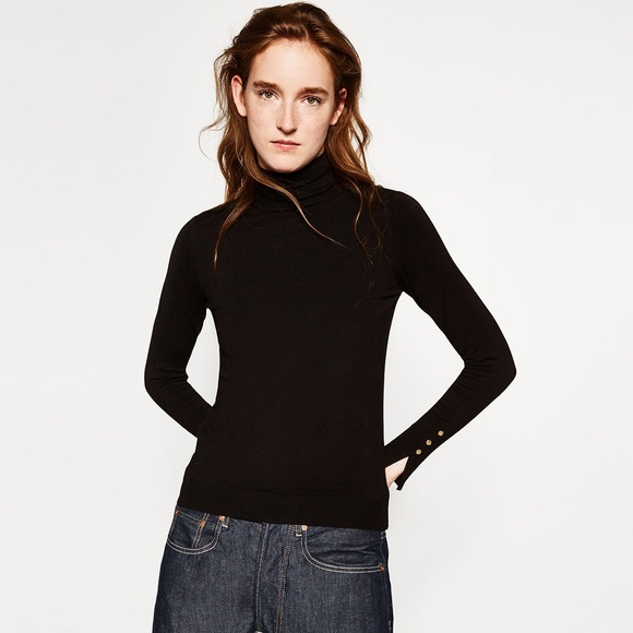 Zara Tops Zara Black Turtleneck Size S Gold Button