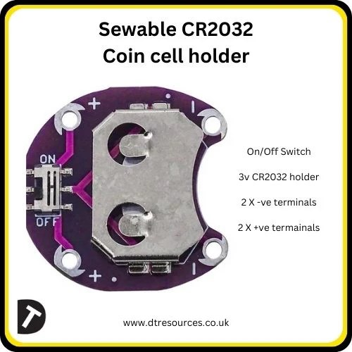 Sewable CR2032 Coin Cell Holder X10 DTRESOURCES Limited