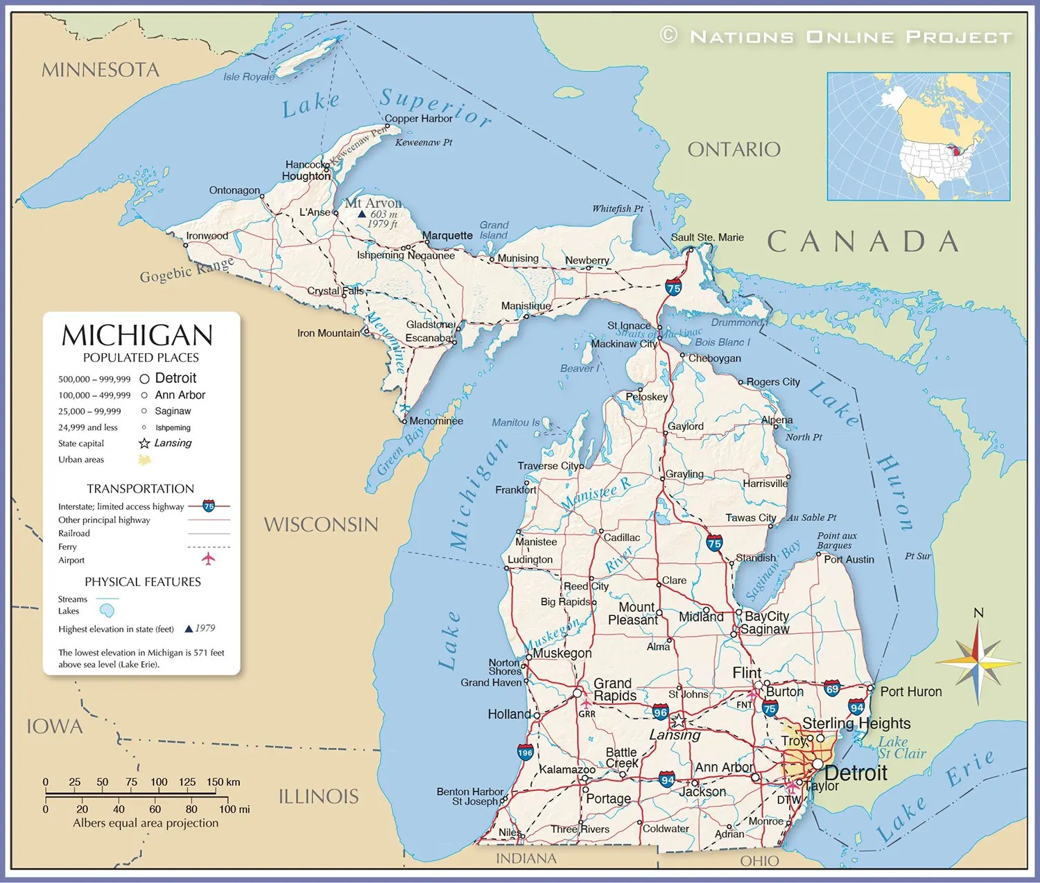 Thông tin, bản đồ bang Michigan (Mỹ) năm 2024 Map of Michigan