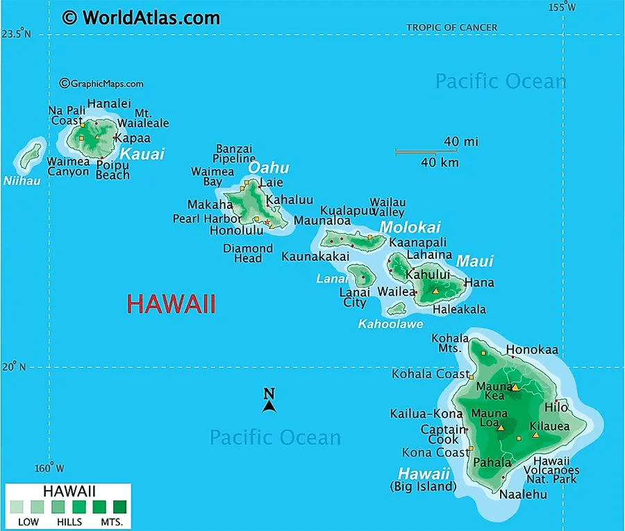 Thông tin, bản đồ bang Hawaii (Mỹ) năm 2023 Map of Hawaii