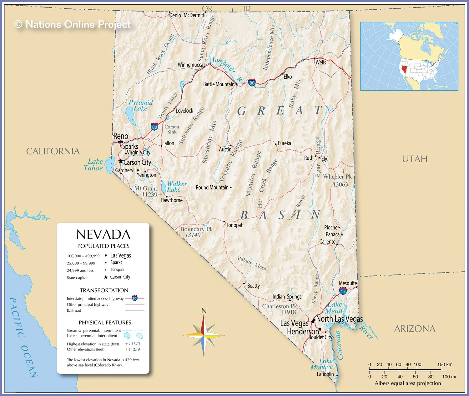 Thông tin, bản đồ bang Nevada (Mỹ) năm 2024 Map of Nevada