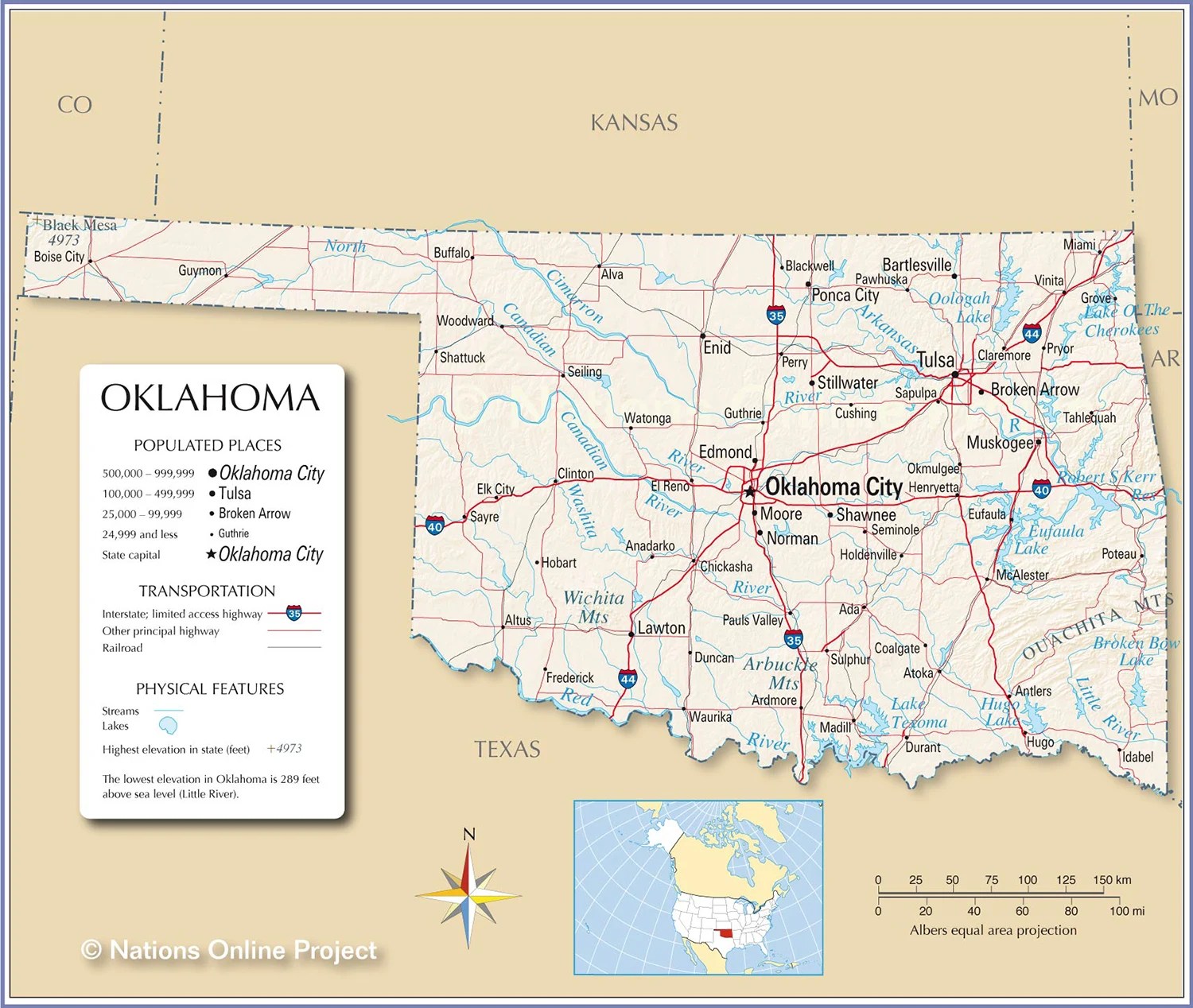 Thông tin, bản đồ bang Oklahoma (Mỹ) năm 2024 Map of Oklahoma