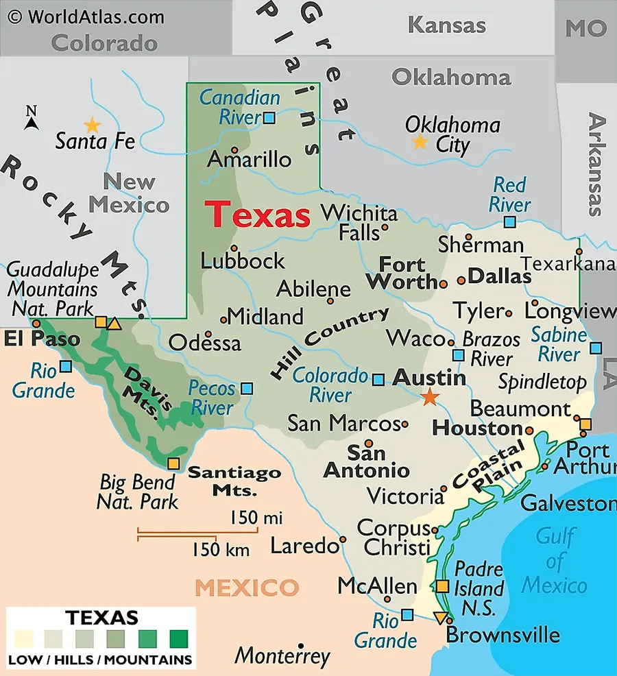 Thông tin, bản đồ bang Texas (Mỹ) năm 2023 Map of Texas