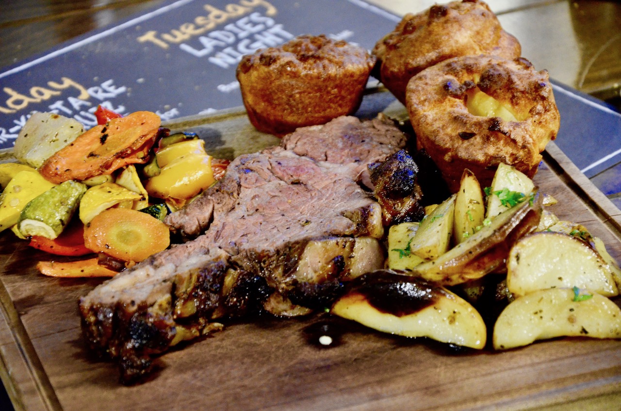 Ribeye roasted potatoes, delectable grilled vegetables and to top it