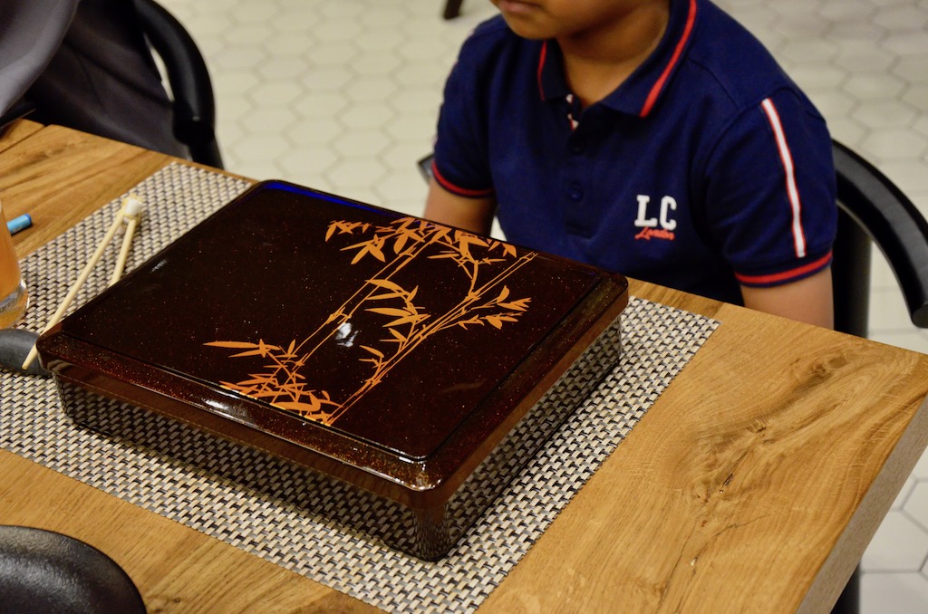 Kids Bento Box AED 38 one maki, one main and one dessert along with