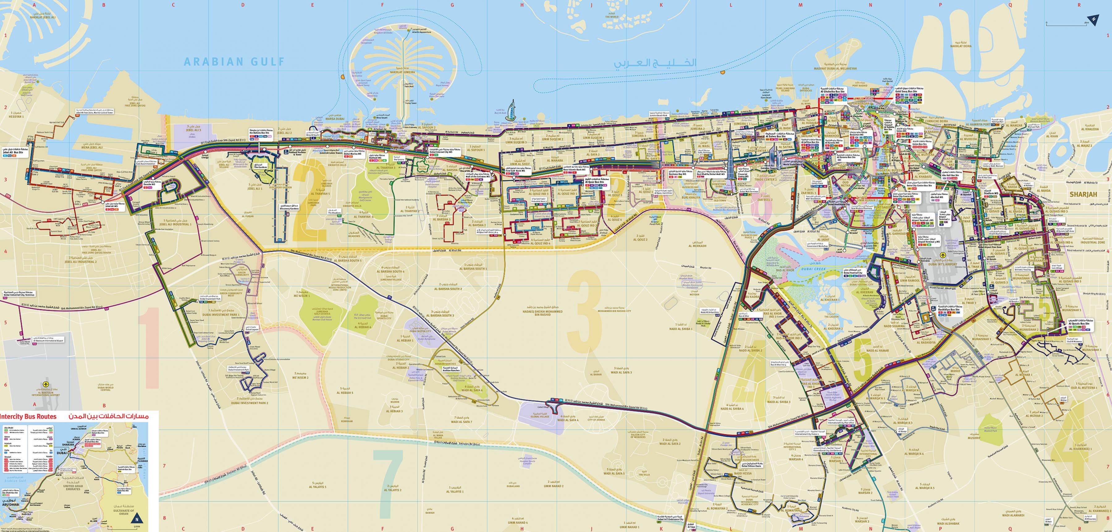 Map of Dubai bus bus routes and bus stations of Dubai