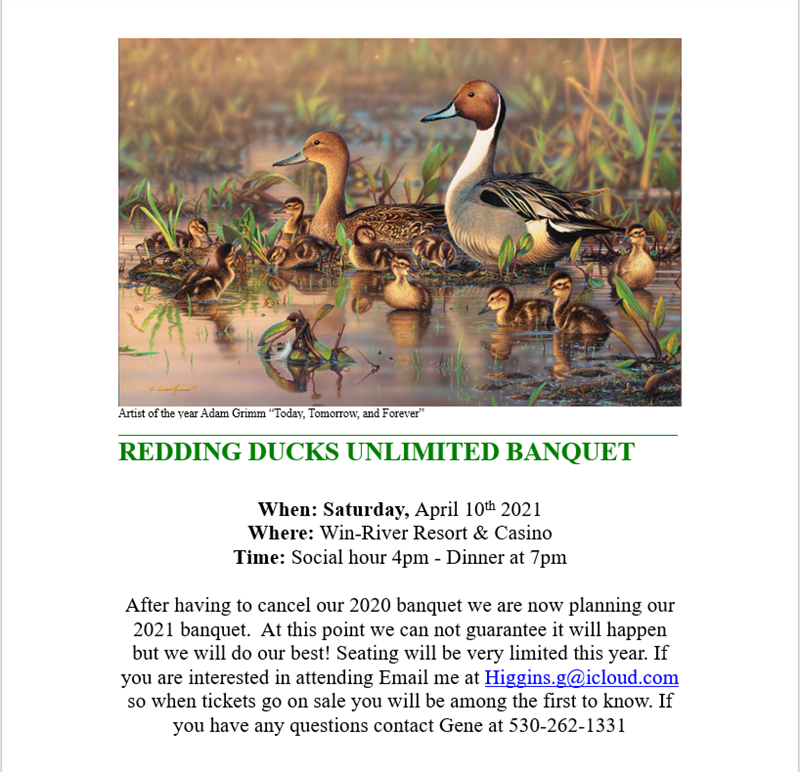 Greater Redding Ducks Unlimited Banquet Sat, Apr 10, 2021