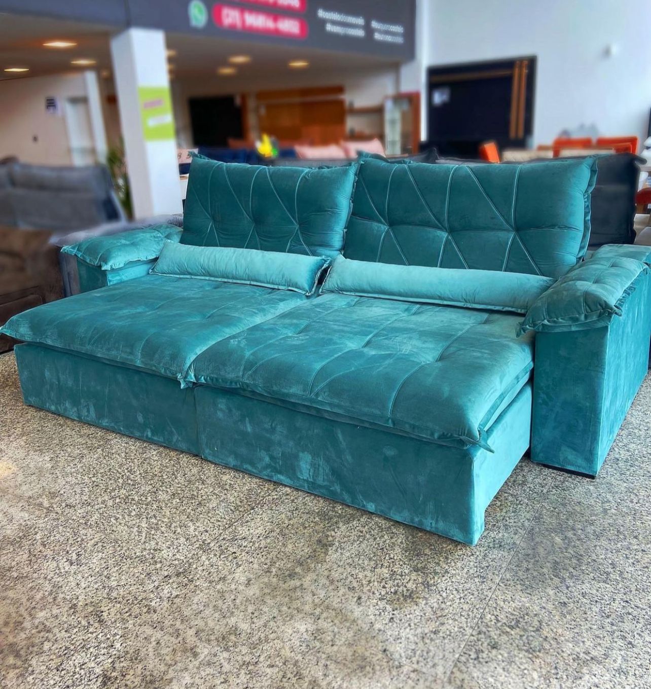 Sofá Retrátil e Reclinável São José 2.90m Com Molas União Verde Agua