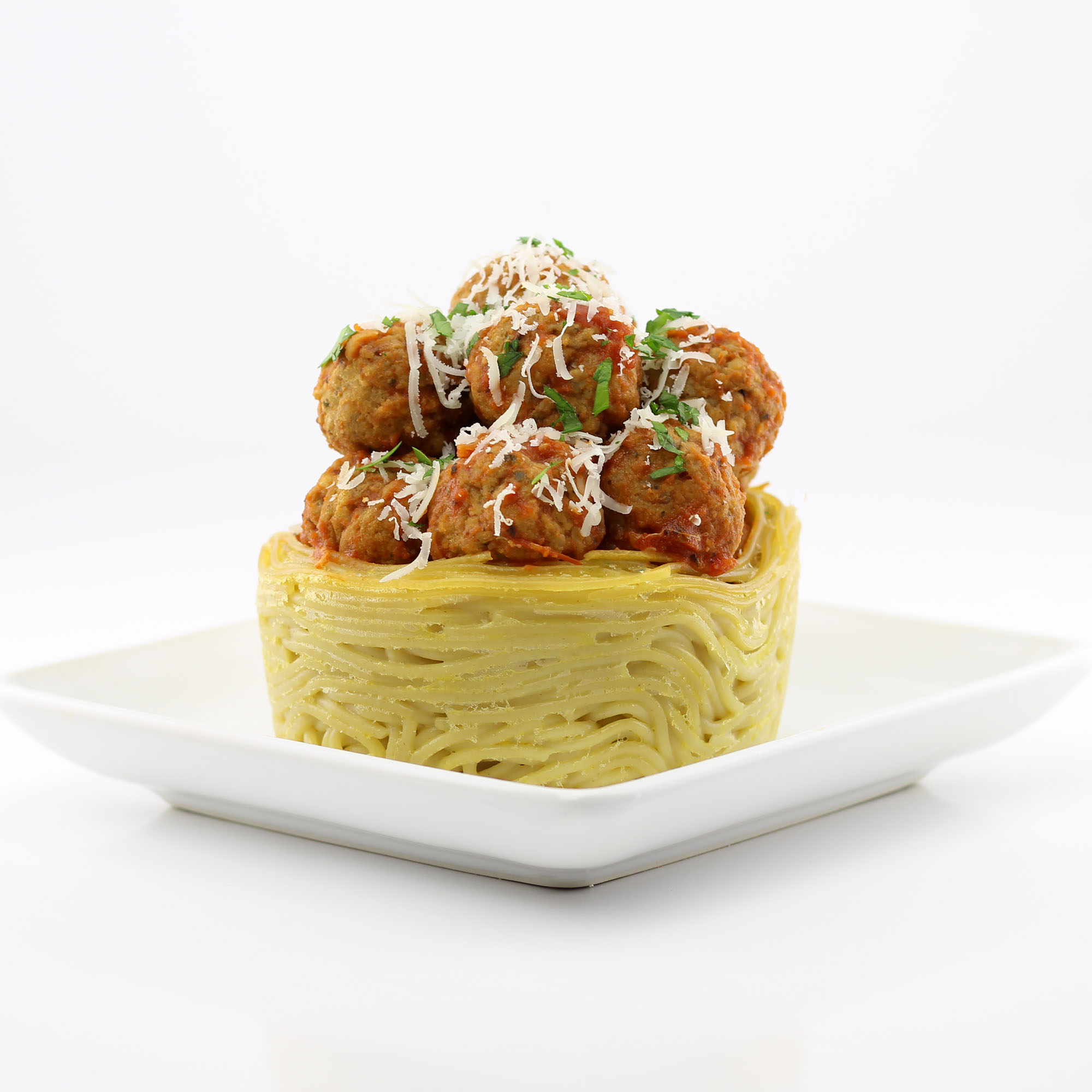 Meatballs in Edible Spaghetti Noodle Bowls Food