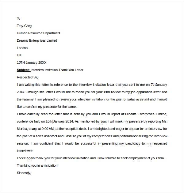 Expressing Gratitude: Thank You for Invitation to Interview