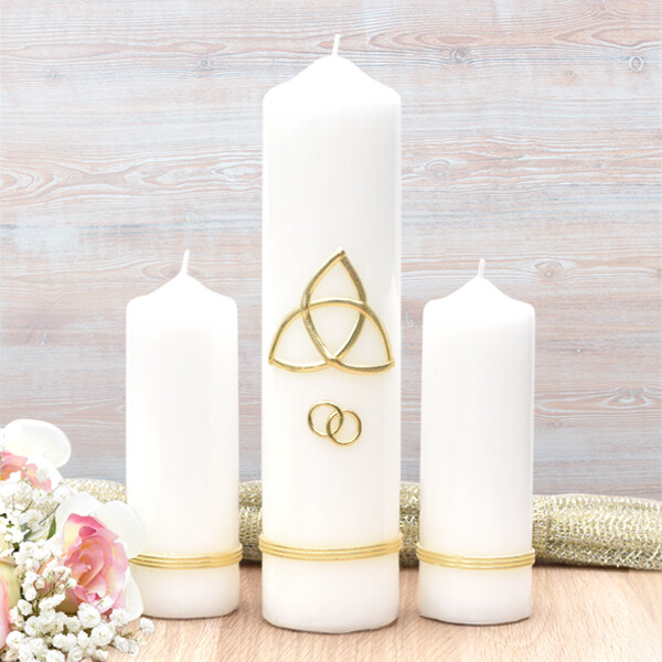 Trinity Cross Wedding Candle Set Gold Design & White Candle Duffy