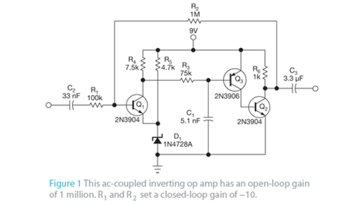 Build an op amp with three discrete transistors