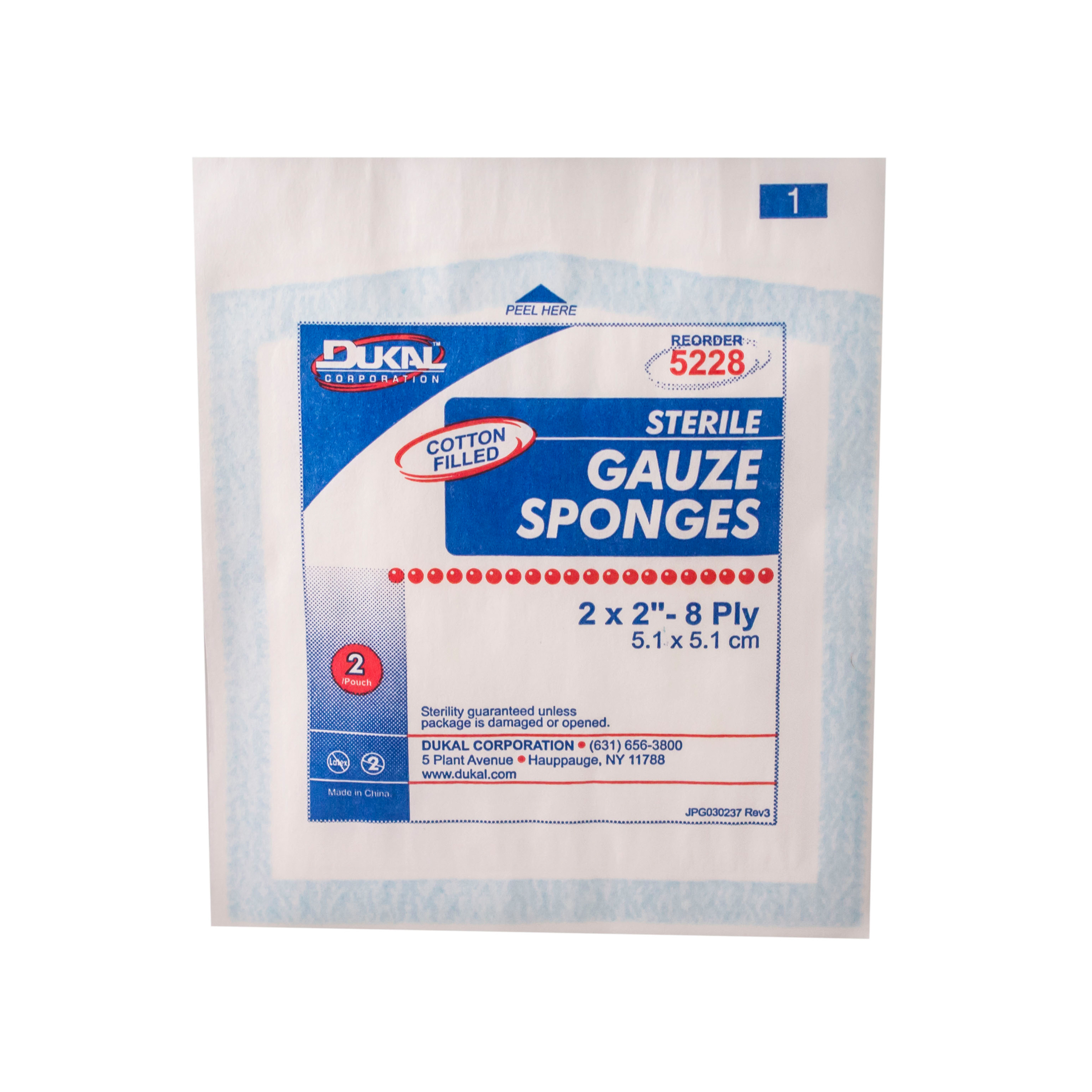 Sterile Cotton Filled Gauze Sponges 2" x 2", 8Ply