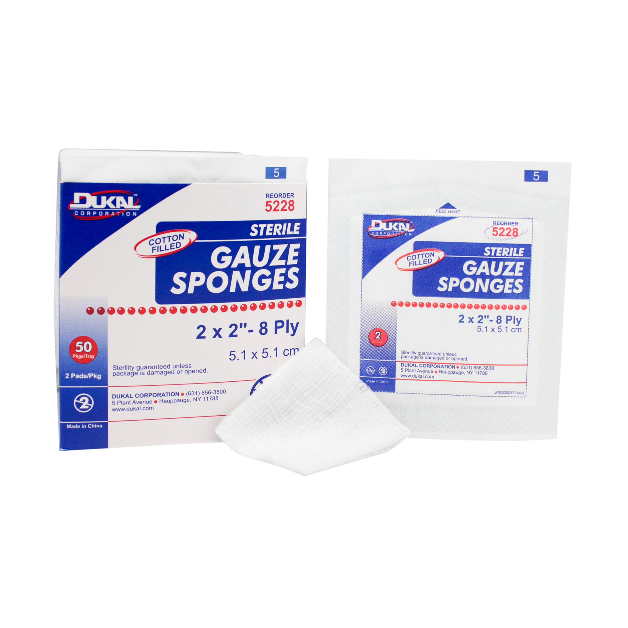 Sterile Cotton Filled Gauze Sponges 2" x 2", 8Ply