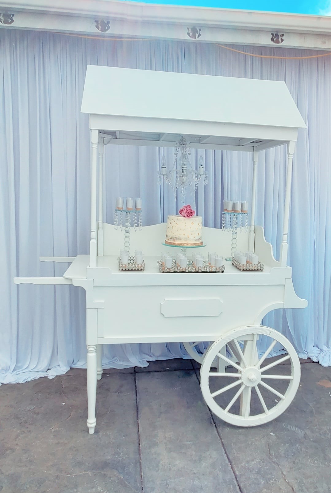 Wood Dessert Candy Cart Rental with Dessert Stands, Candy Jars