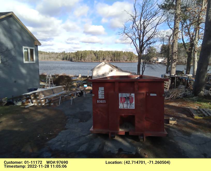 30 yard dumpster swapped out at a construction project in Dracut, MA. Dumpsters R Us, Inc