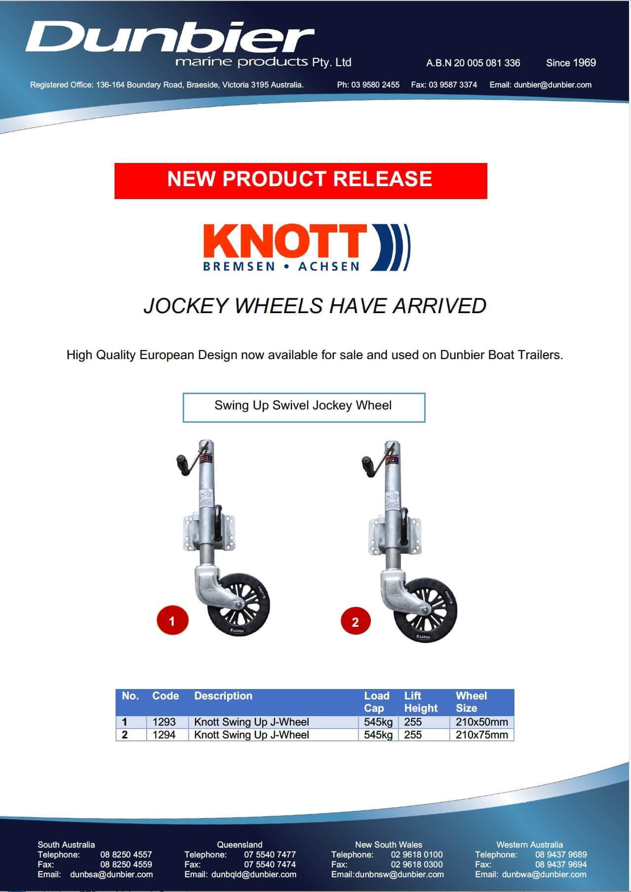 NEW EUROPEAN JOCKEY WHEELS AVAILABLE! Dunbier Marine Products