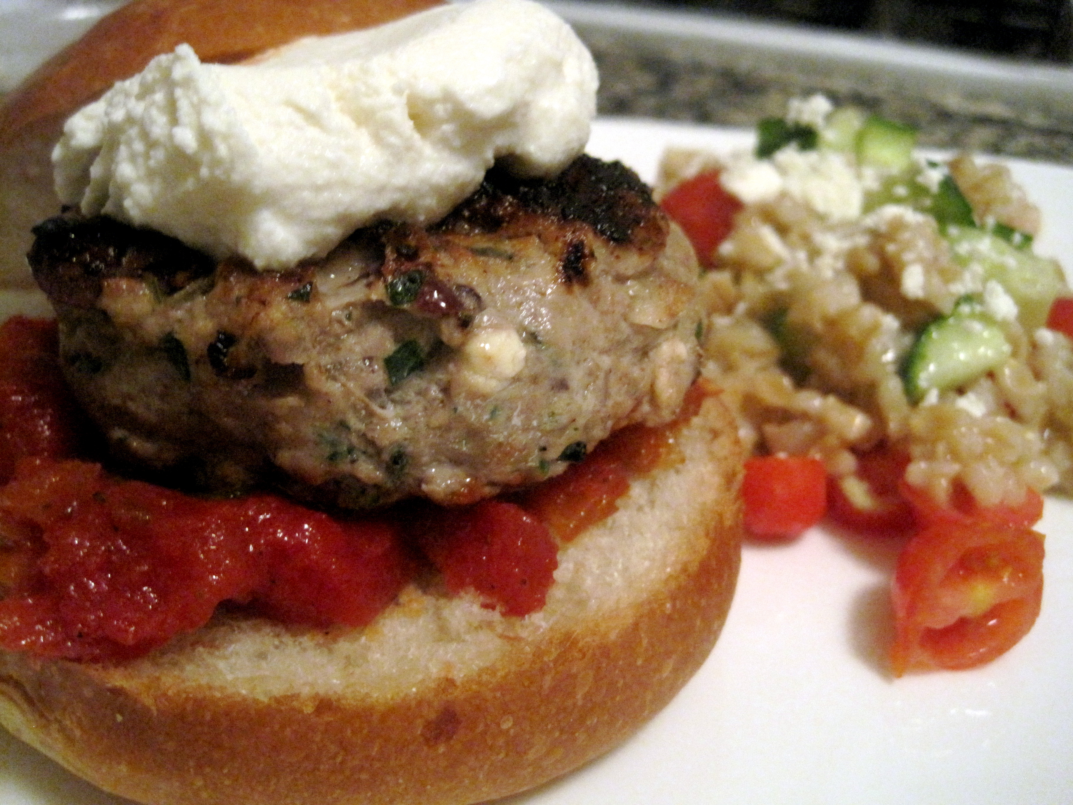 Turkey Feta Burgers with Olives and Tomato Jam » Dunk & Crumble