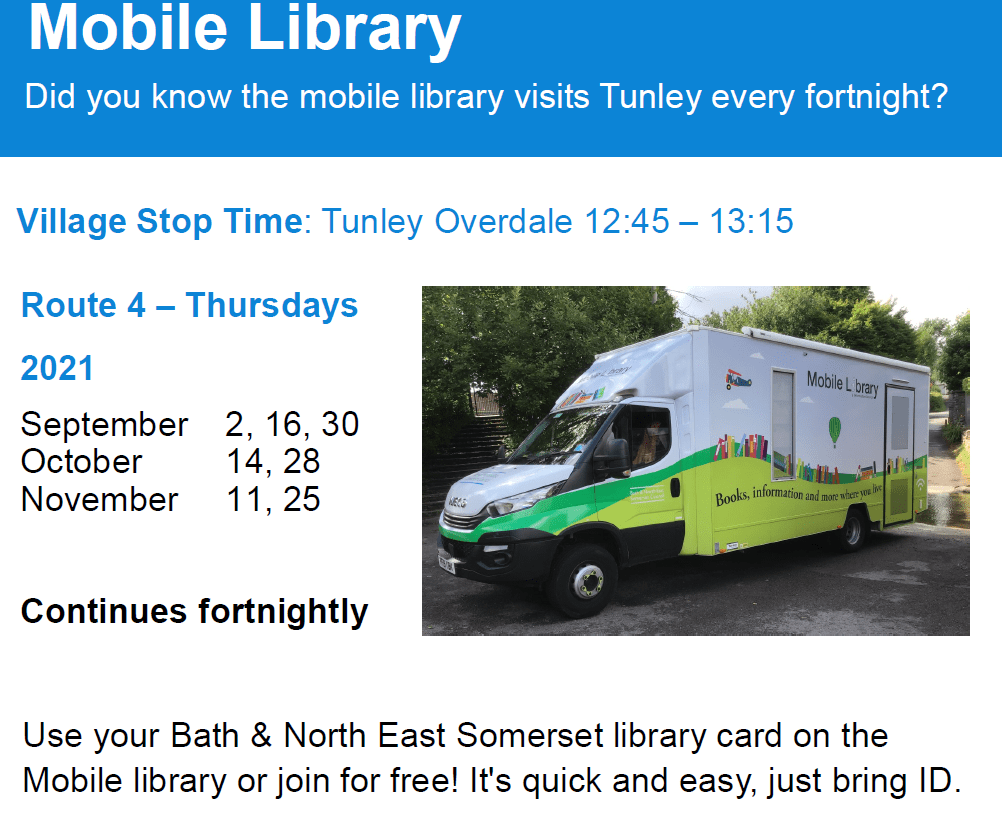 mobile library visits to tunley times Dunkerton · Tunley · Withyditch