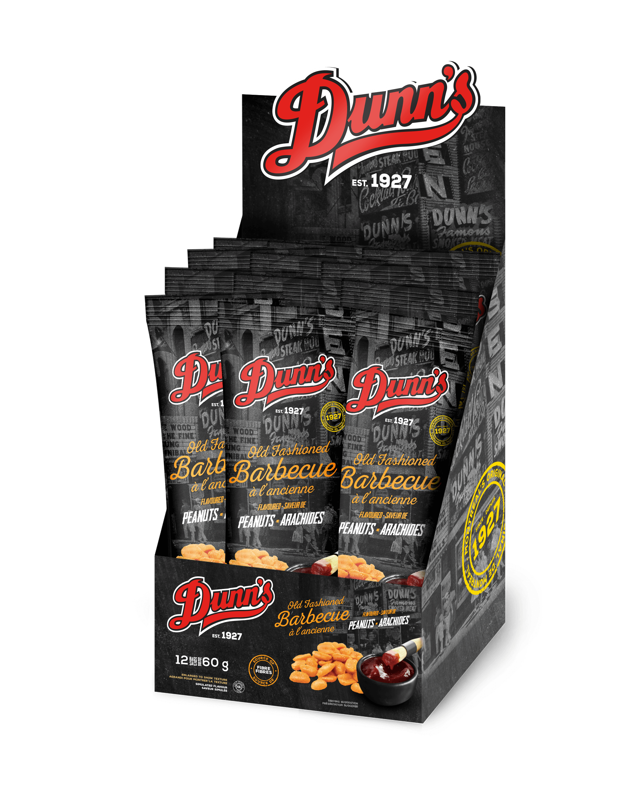 Dunn's BBQ peanut Sachet Box Dunn's Famous Best Smoked Meat