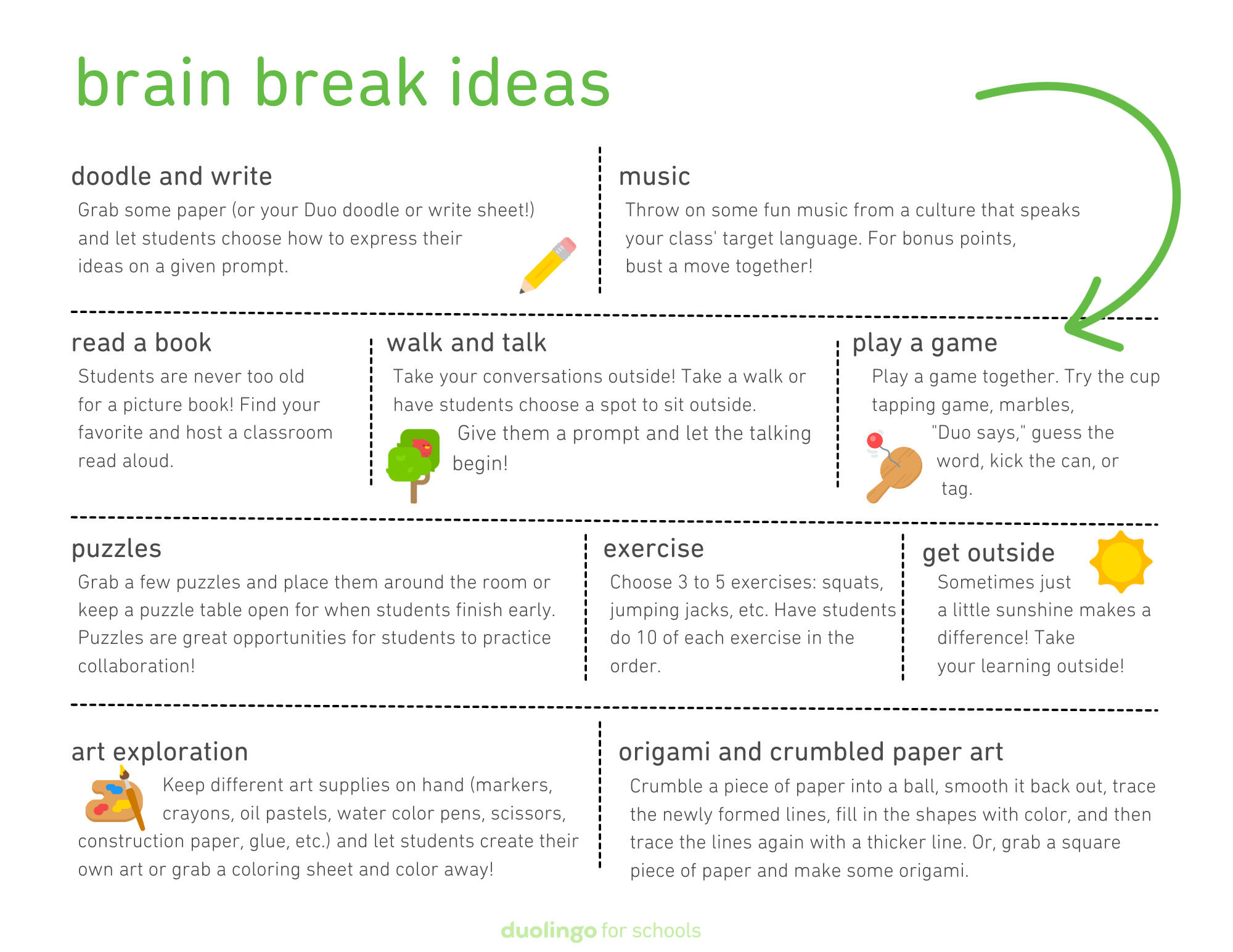 Brain break ideas Duolingo for Schools