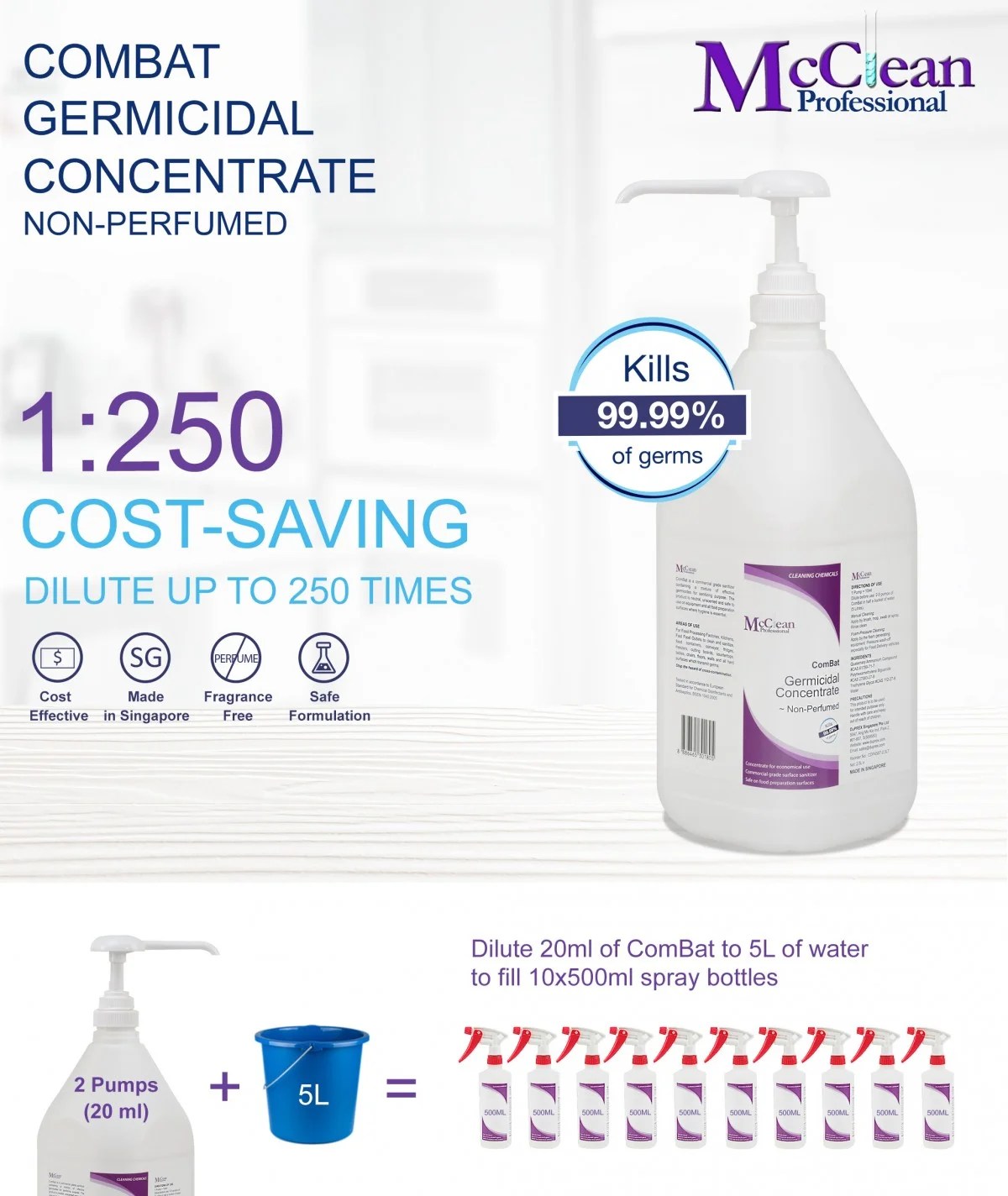 McClean ComBat Germicidal Concentrate Non Perfumed 2.5LT Duprex