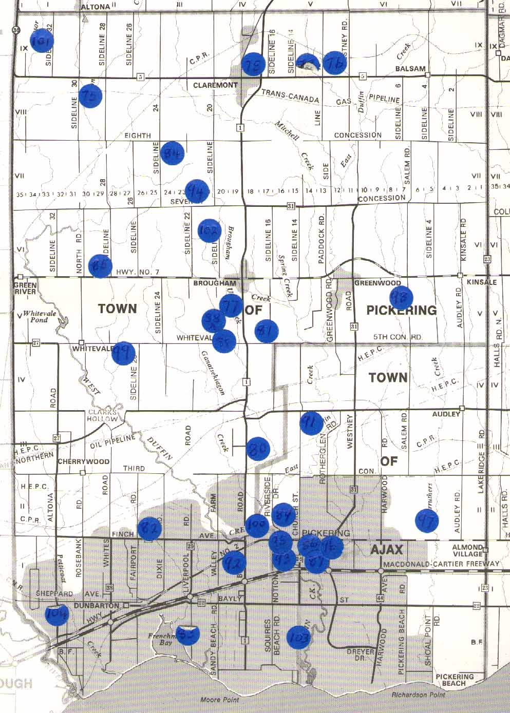 Map of Pickering and Ajax