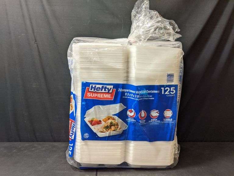 Hefty Supreme Hinged Lid Containers White, 125 Total