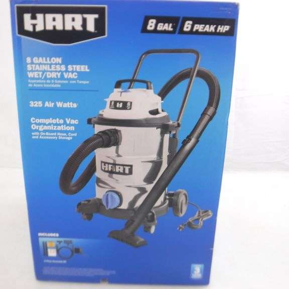 Hart 8 Gallon Stainless Steel Wet/Dry Vac 325 Air Watts 6 Peak HP