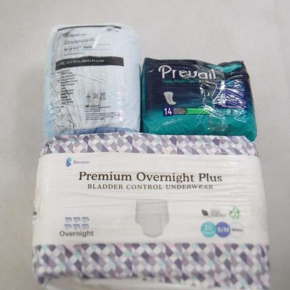 Assortment Of Absorbent Underwear/Pads Premium Overnight Plus Bladder