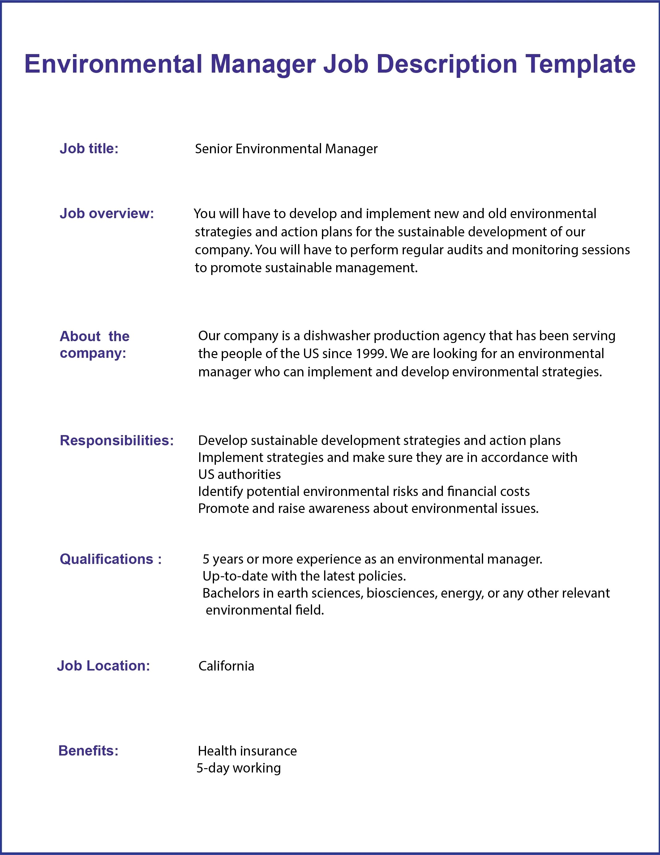 Environmental Manager job description [Updated for 2024]