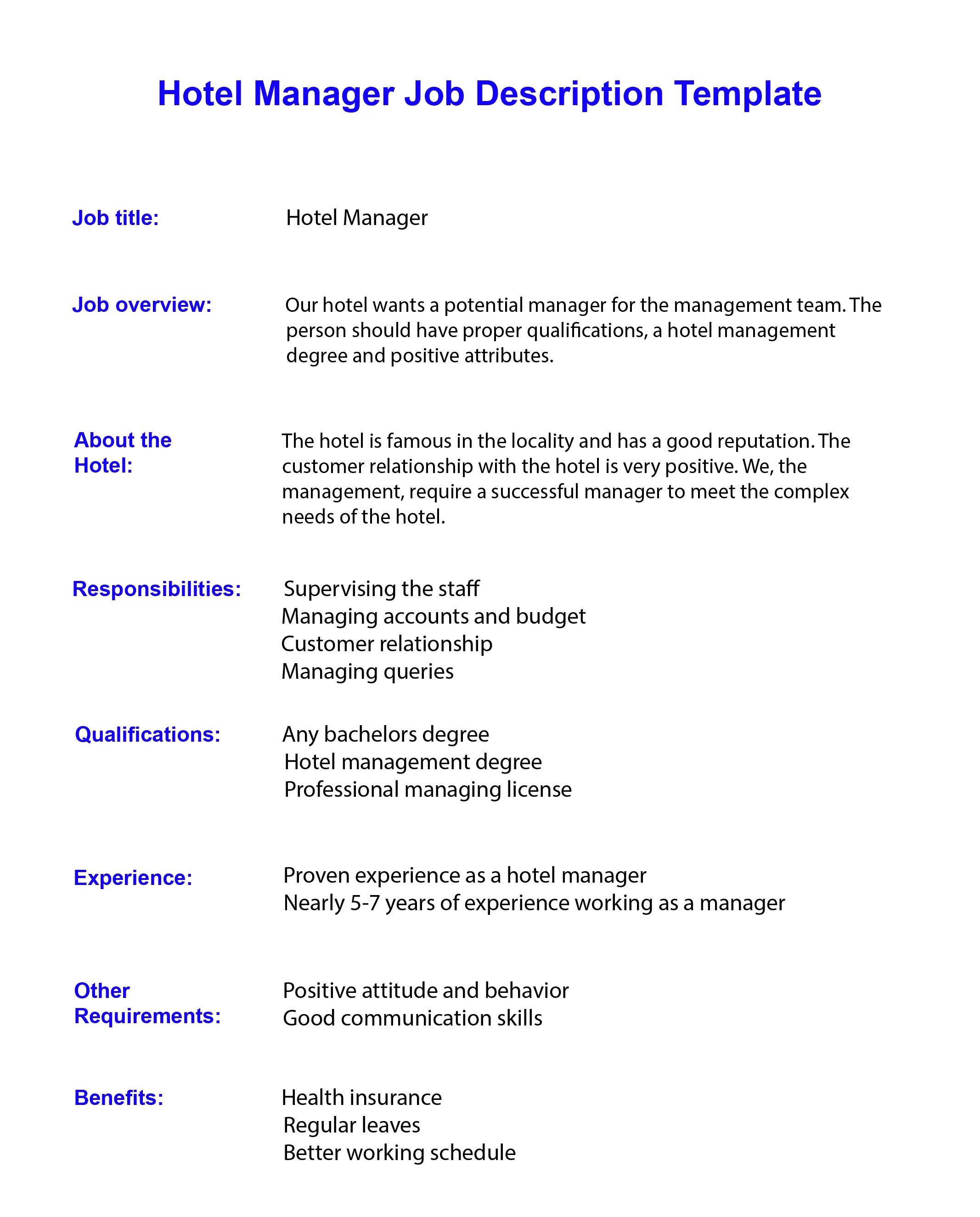 Hotel Manager Job Description Template [Updated for 2024]