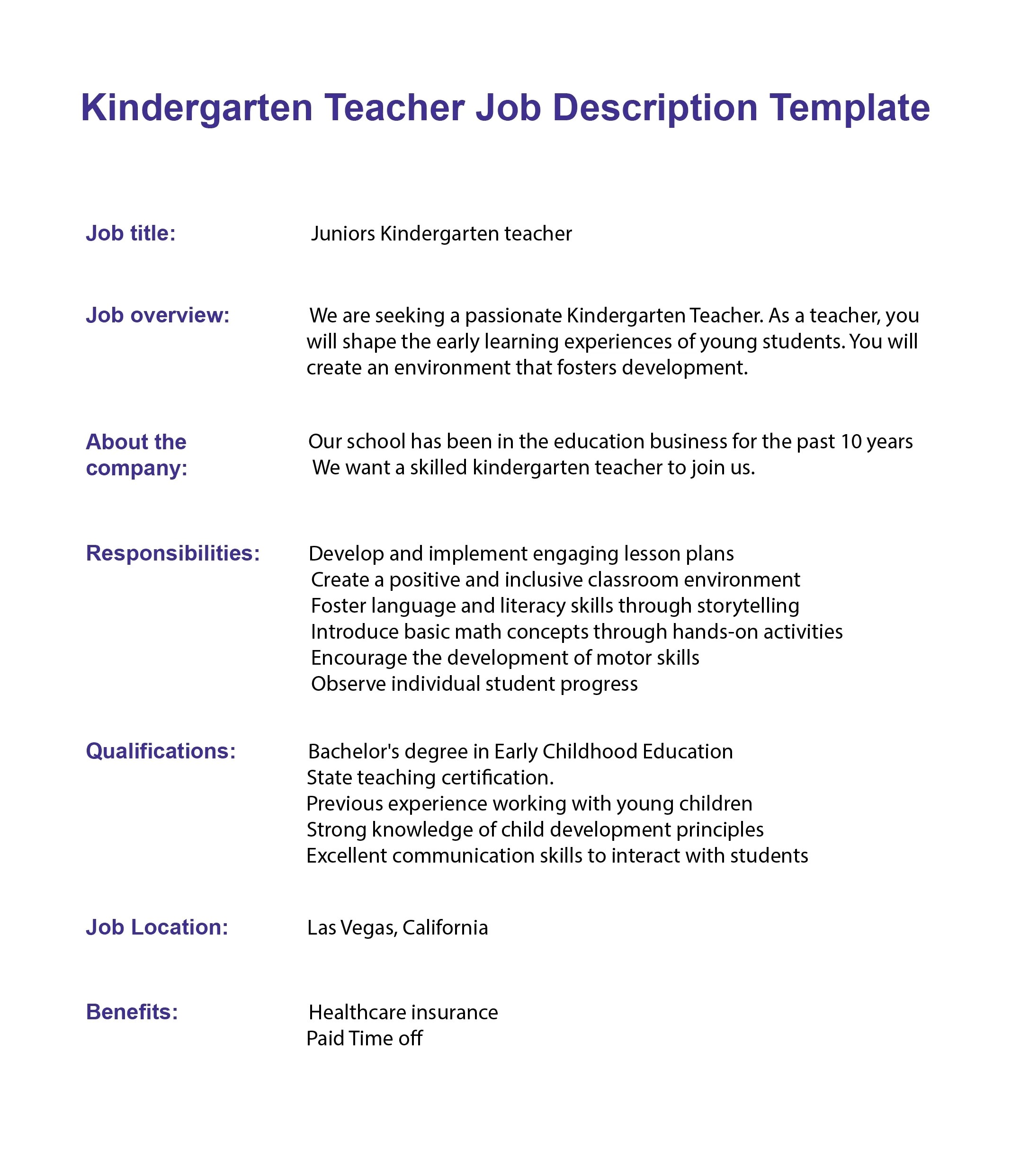 Kindergarten Teacher Job Description for 2024 [Updated]