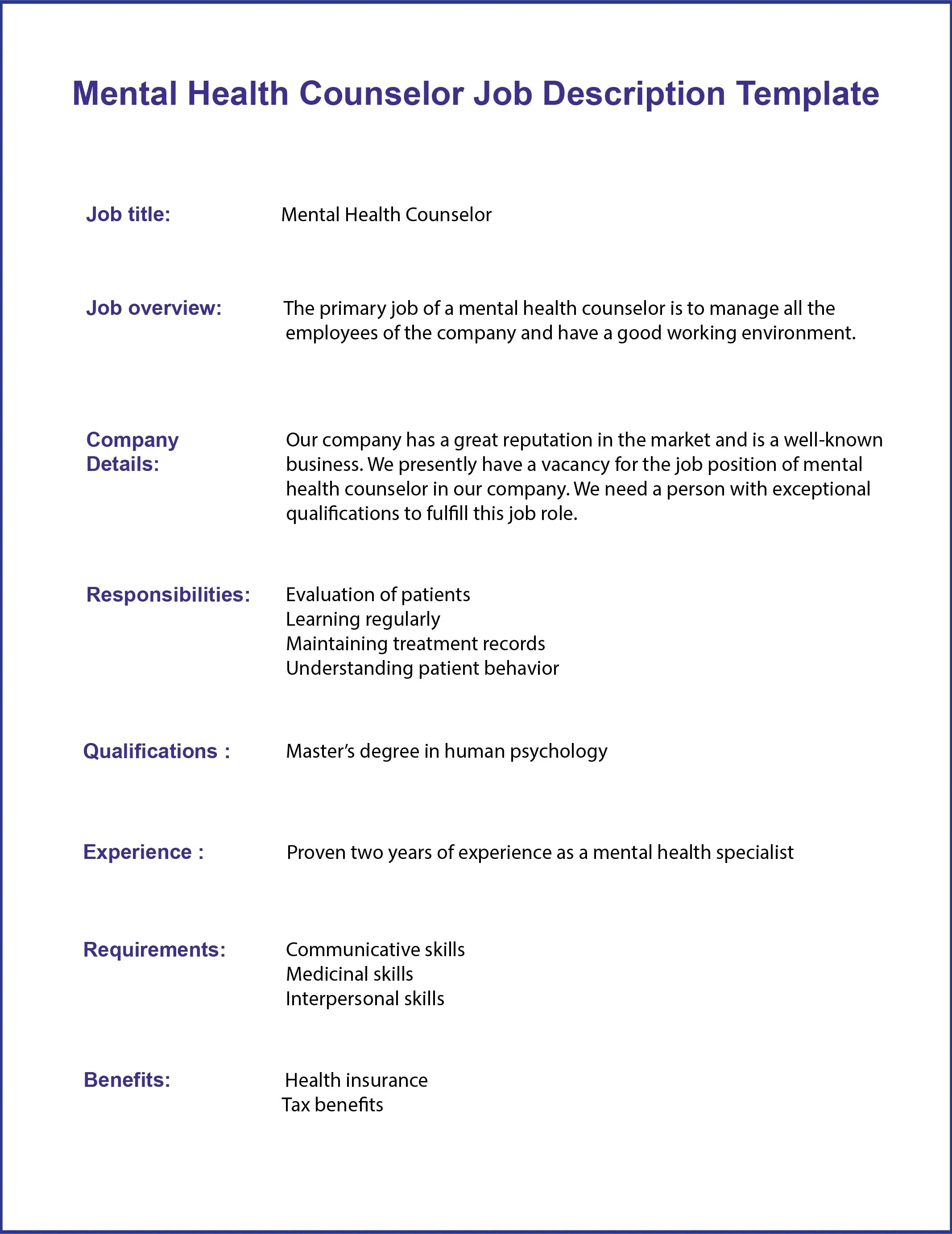 Mental Health Counselor Job Description [Updated for 2024]
