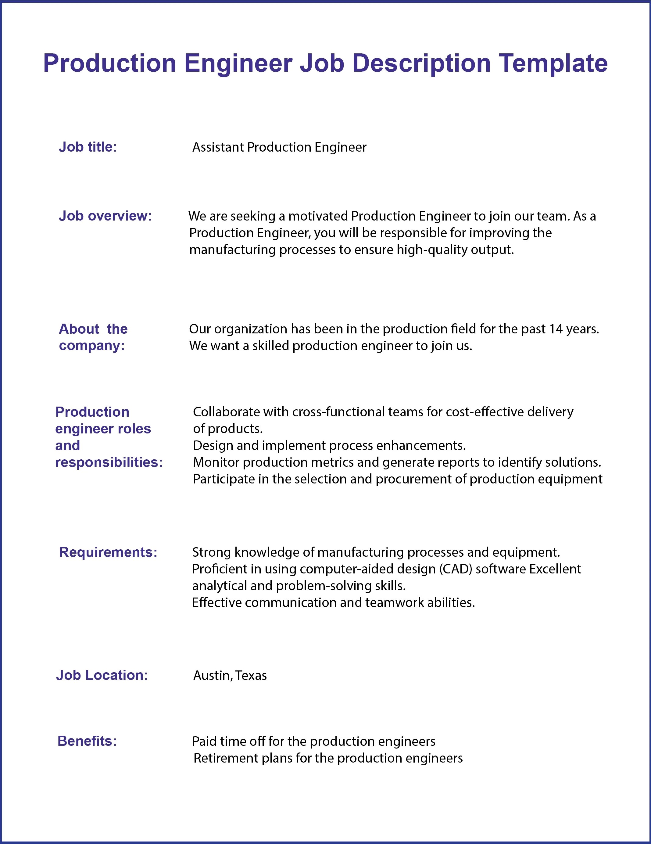 What is a Production Engineer Job Description?