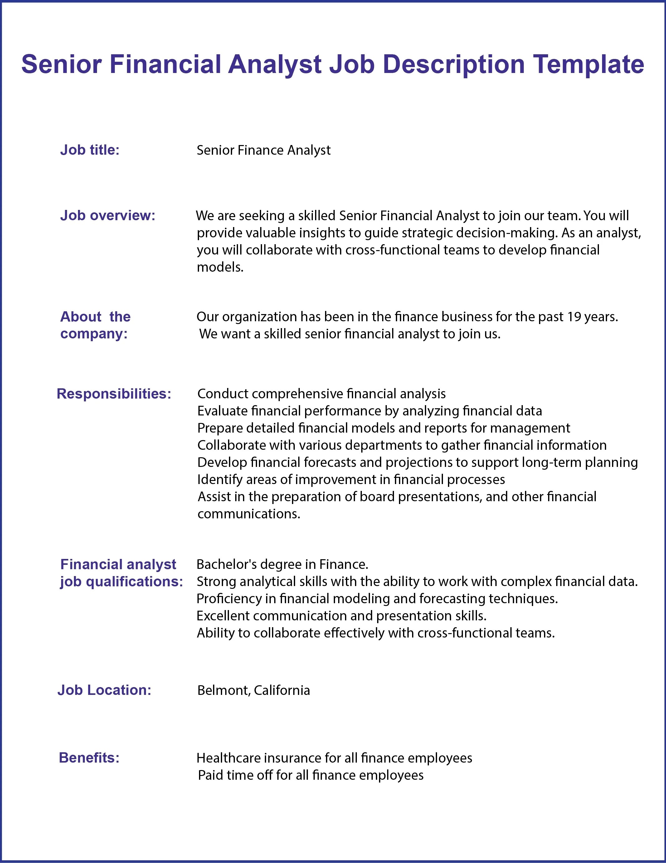 Senior Financial Analyst Job Description Template for 2024