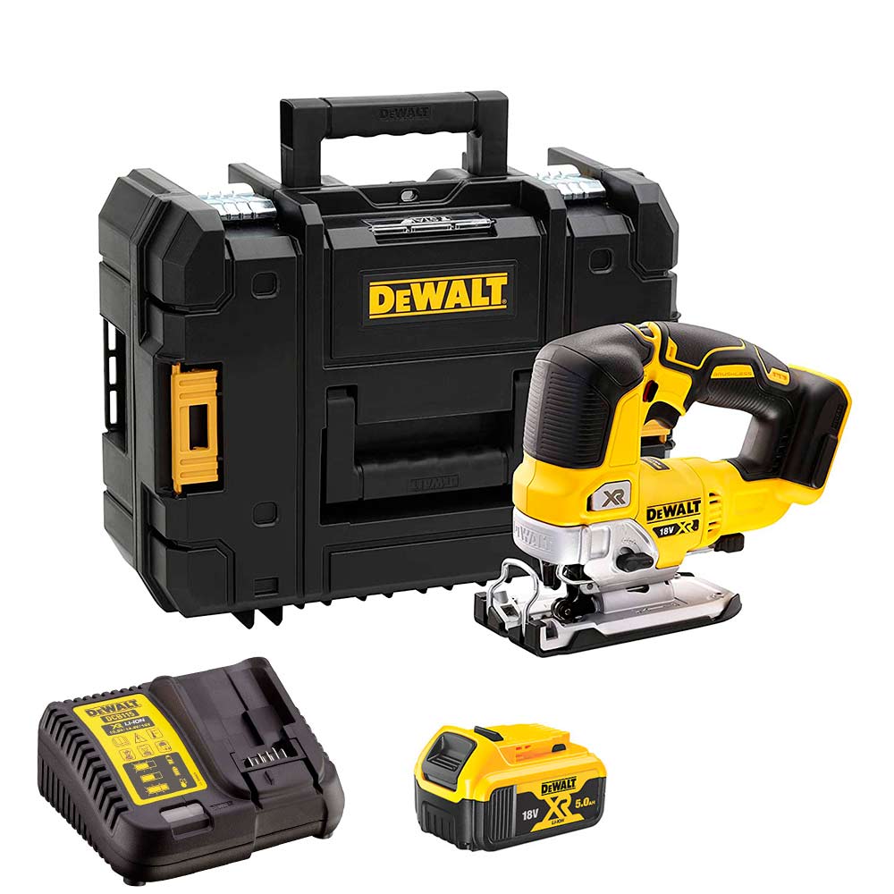 DeWalt DCS334P1 Cordless 18V XR Brushless Top Handle Jigsaw With 1x 5Ah Battery, Charger And