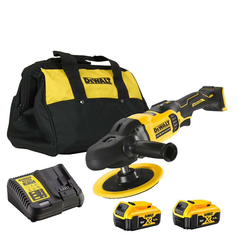 DeWalt DCM849P2 Cordless 18V Brushless XR Rotary Polisher With 2x5Ah