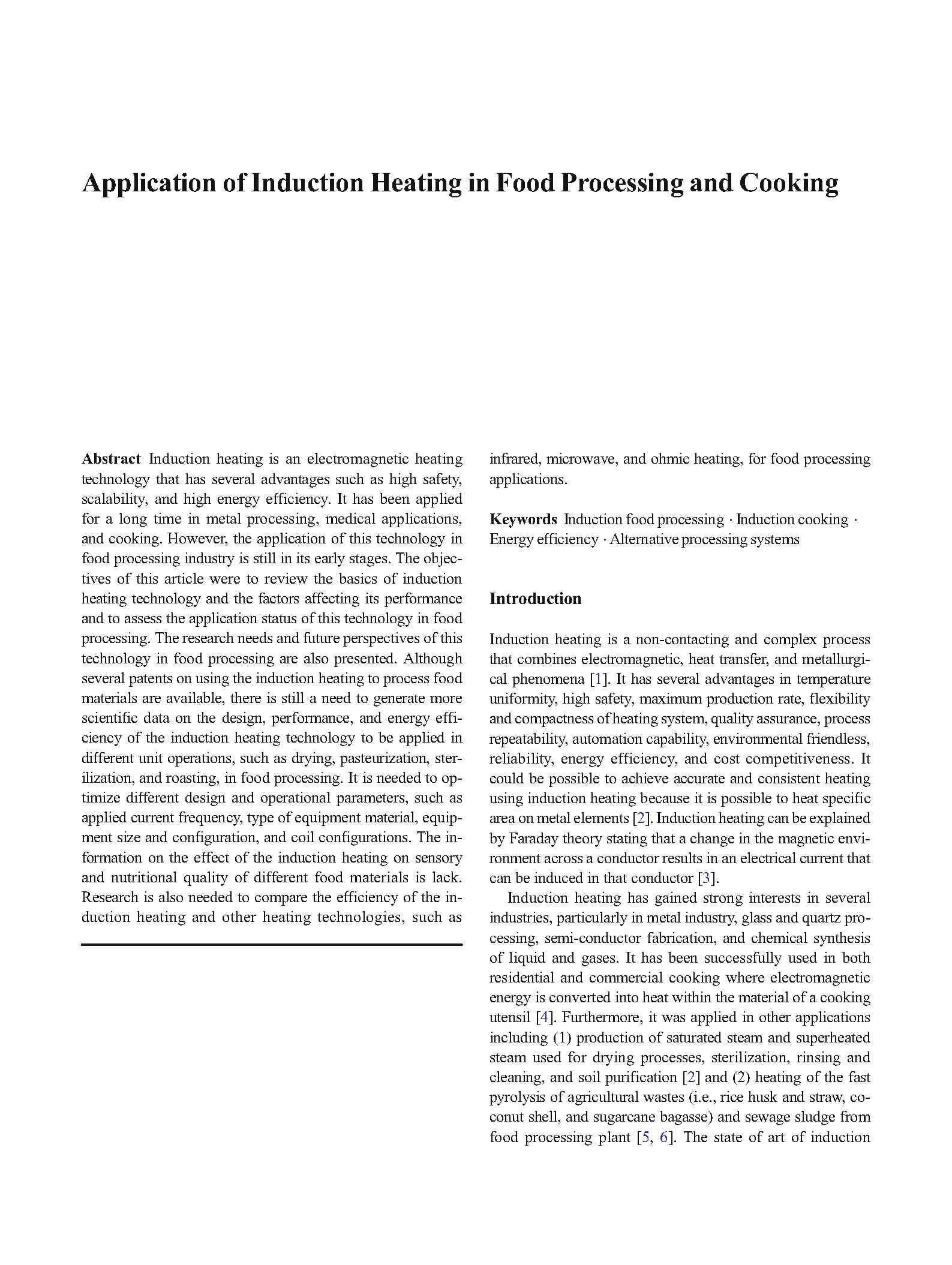 Application of induction heating in food processing cooking