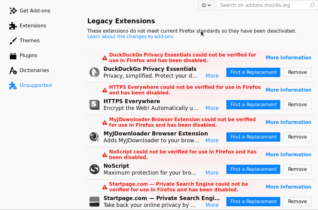 » firefox not accepting addons extensions anymore could not be verified